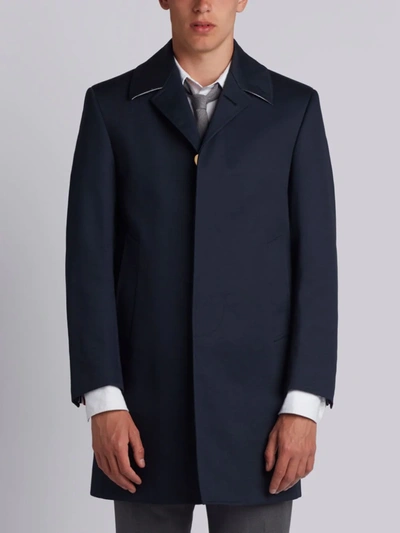 Thom Browne Navy Mac Bal Collar Overcoat In Blue