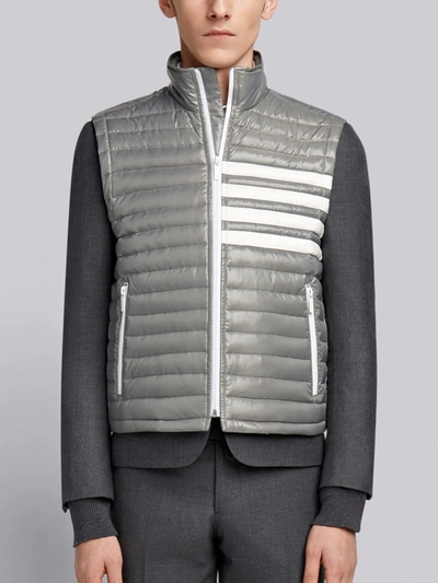 Thom Browne 4-bar Stripe Downfill Quilted Funnel Neck Vest In Satin Finish Tech In Grey