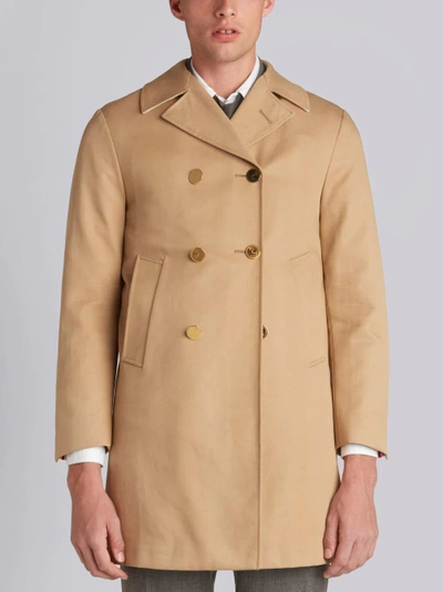 Thom Browne Peacoat With Red, White And Blue Taped Seams & Button-out Beaver Lining In Khaki Mackint In 250 Khaki