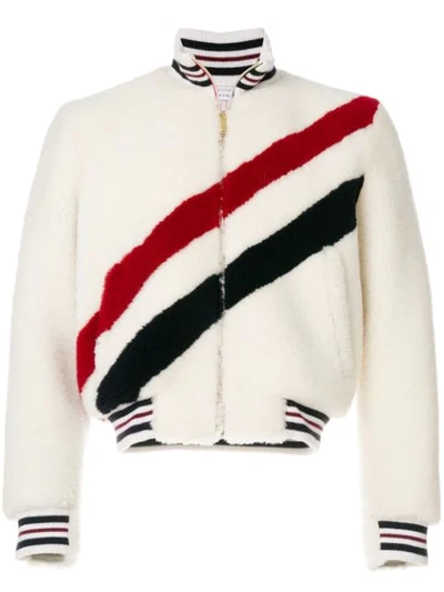 Thom Browne Knitted Stripe Blouson Jacket In White