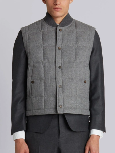 Thom Browne Quilted Down Cashmere Vest In Grey