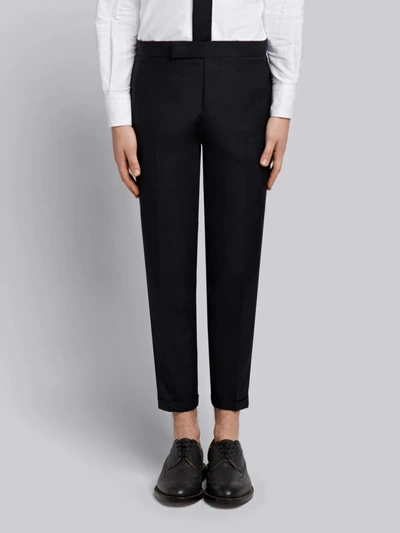 Thom Browne Engineered Striped Side Seam Solid Wool Twill Skinny Trouser In Blue
