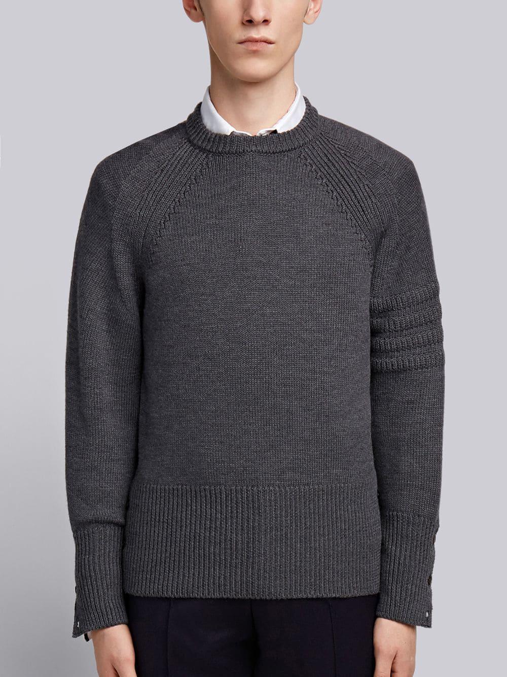 Thom Browne 4-bar Button-back Merino Pullover In Grey | ModeSens