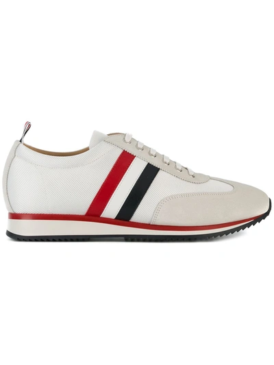 Thom Browne Running Shoe With Red, White And Blue Stripe In Suede & Cotton Blend Tech