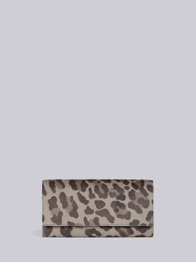 Thom Browne Leopard Print Pony Hair Long Wallet In Grey