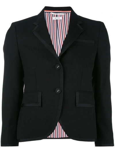Thom Browne Classic Single Breasted Sport Coat With Wristwatch Applique & Combo Lapel In Super 120's Twill In Black