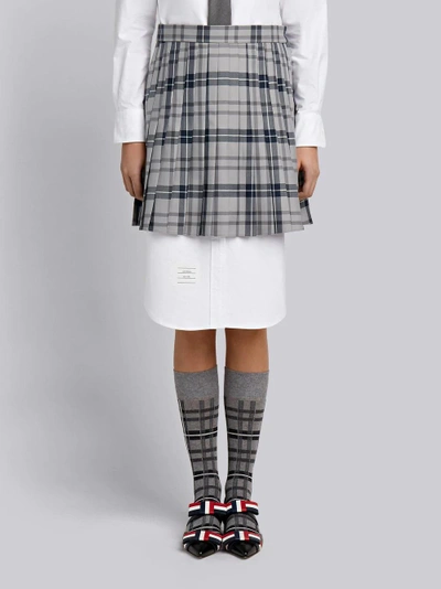 Thom Browne Pleated Tartan Uniform Twill Skirt In Grey