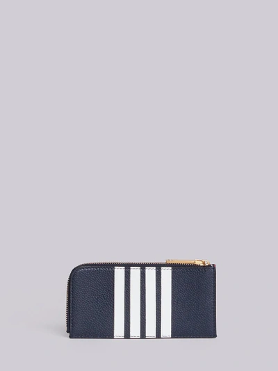 Thom Browne Half Zip Around Wallet With Contrast 4-bar Stripe In Pebble Grain & Calf Leather In Blue