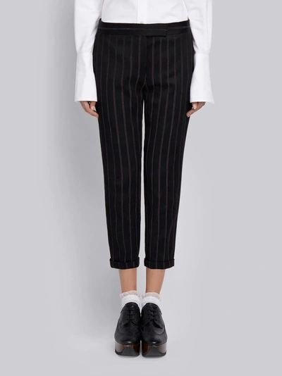 Thom Browne Chenille Banker Stripe Lowrise Skinny Trouser With Grosgrain Tuxedo Stripe In Black