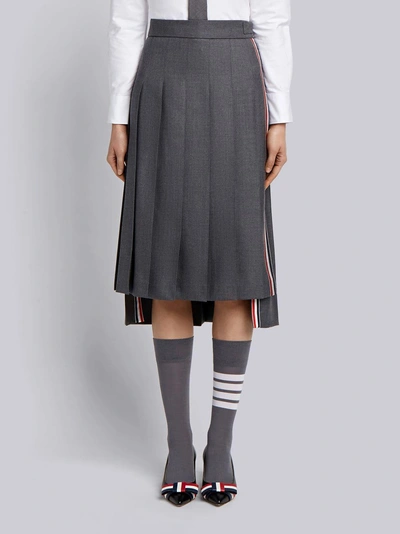 Thom Browne Striped Below-knee Pleated Skirt In Grey