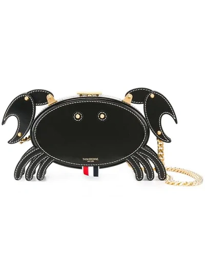 Thom Browne Crab Leather Shoulder Shoulder Bag In 001 Black