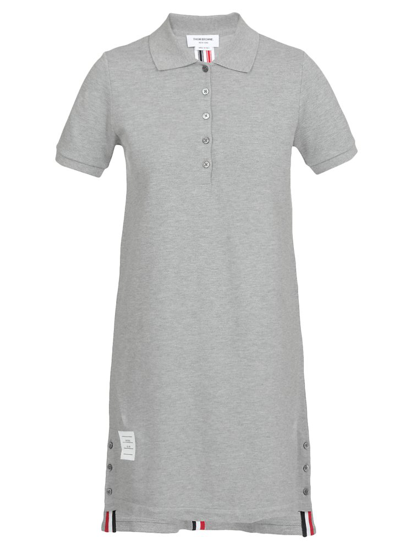 Thom Browne Striped Cotton Pique Polo Dress In Light Grey