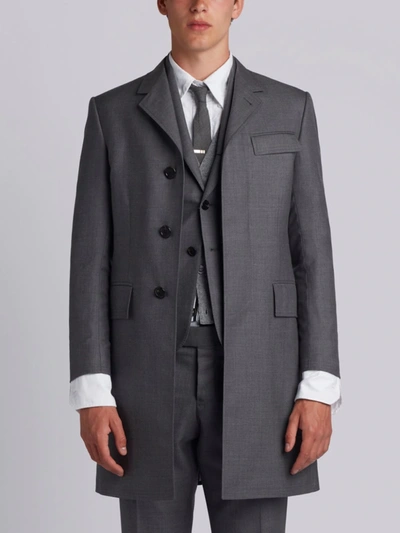 Thom Browne Super 120s Chesterfield Overcoat In Grey