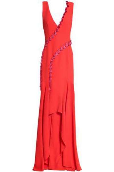 Galvan Woman Asymmetric Tasseled Crepe Gown Tomato Red