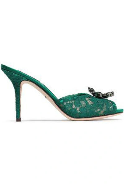 Dolce & Gabbana Woman Embellished Corded Lace Slides Emerald