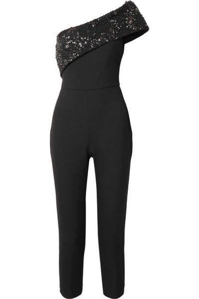 Cushnie One-shoulder Embellished Cady Jumpsuit In Black