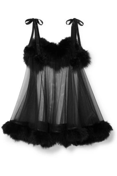 Agent Provocateur Netania Feather-trimmed Tulle Chemise In Black