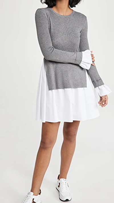 English Factory Women's Poplin Combo Knit Dress In Heather Grey