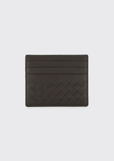Bottega Veneta Woven Leather Credit Card Case In Light Gray