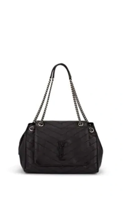 Saint Laurent Nolita Large Monogram Ysl Double Chain Shoulder Bag In Black