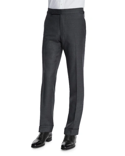 Tom Ford O'connor Base Flat-front Sharkskin Trousers, Light Gray In Light Grey