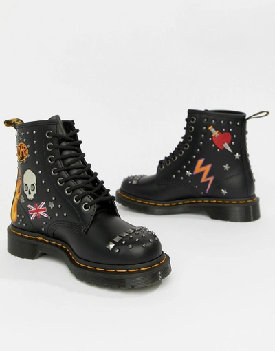 Dr. Martens' 1460 Black Leather Rockabilly Flat Ankle Boots - Black