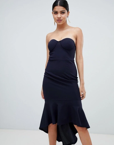 Ax Paris Structured Sleeveless Midi Dress-navy