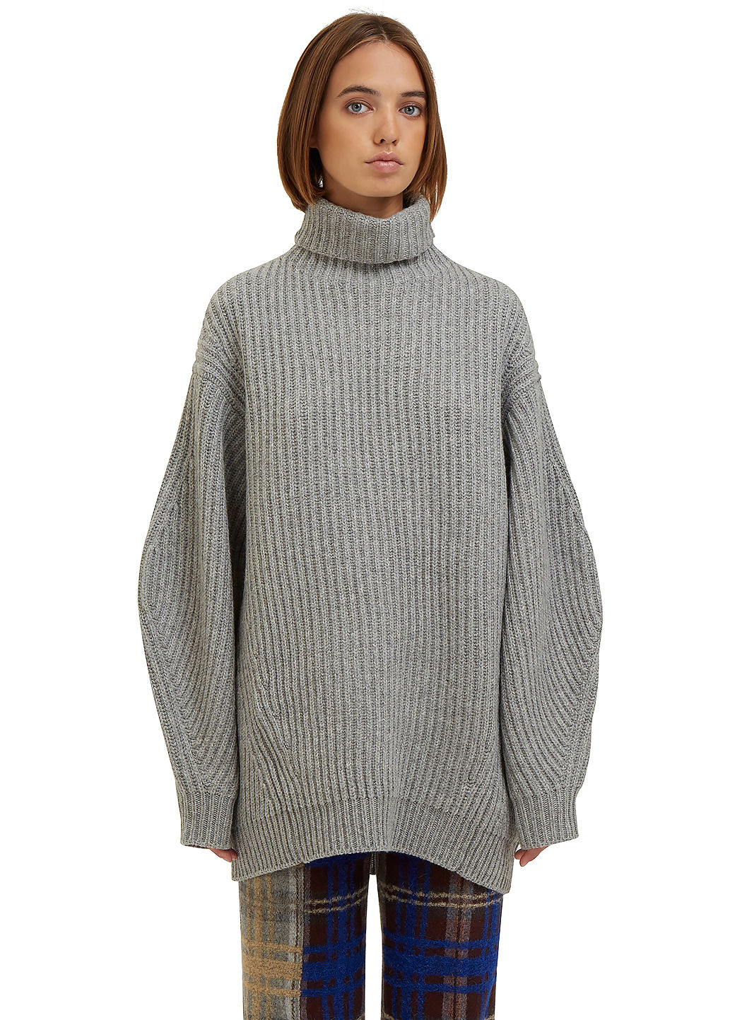 Women's Isa Oversized Ribbed Knit Roll Neck Sweater In Grey | ModeSens