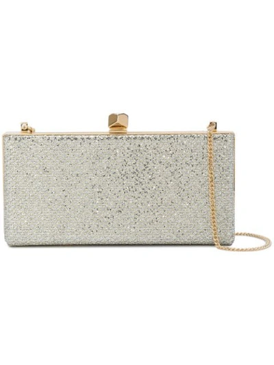 Jimmy Choo Celeste/s Champagne Glitter Fabric Clutch Bag With Cube Clasp In Metallic
