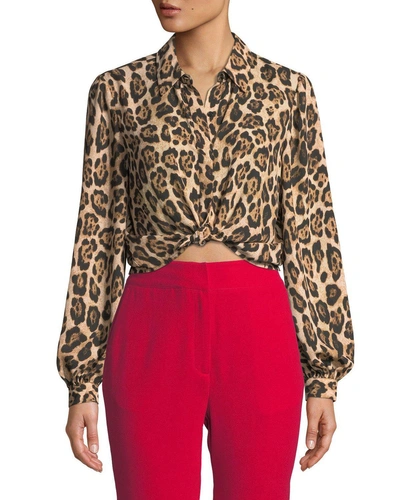 Marled By Reunited Button-down Leopard-print Cropped Blouse