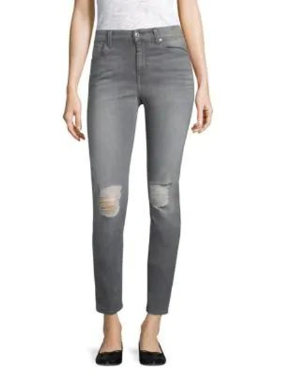 7 For All Mankind B(air) Distressed Skinny Jeans In Bair Chrysler Grey