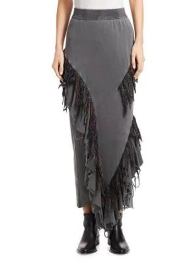 Alchemist Anna Fringe Midi Skirt In Faded Black