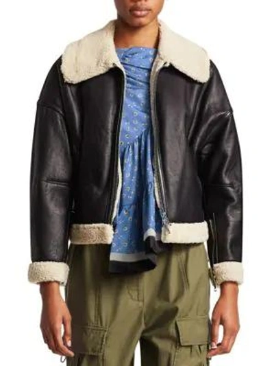 3.1 Phillip Lim / フィリップ リム Dolman Aviator Style Shearling-trim Leather Jacket In Black Natural