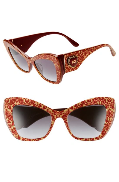 Dolce & Gabbana Chunky Cat-eye Sunglasses W/ Logo Heart Temples In Red Gold Grey Gradient