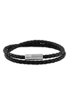 Tateossian Men's Braided Leather Double-wrap Bracelet, Black