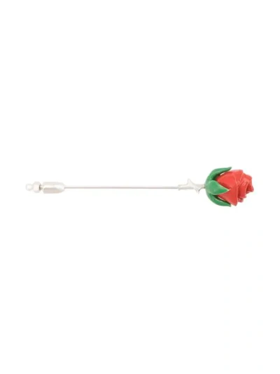 Tateossian Men's Lapel Wear Rhodium-plated Brass Rose Pin In Red