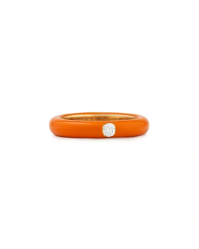 Adolfo Courrier Pop Orange Enamel Band Ring With Diamond