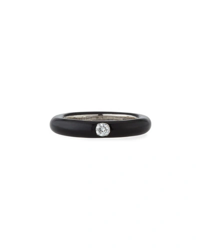 Adolfo Courrier 18k White Gold & Black Enamel Single Diamond Ring