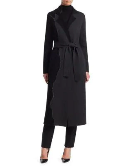 Akris Patchwork Cashmere Cardigan Coat In Black Slate