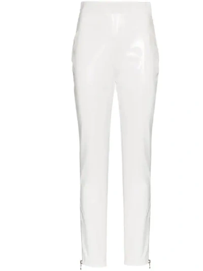 Balmain High-waisted Skinny Vinyl Trousers In White