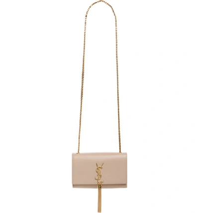Saint Laurent Kate Monogram Ysl Small Tassel Shoulder Bag With Golden Hardware In Natural Brown