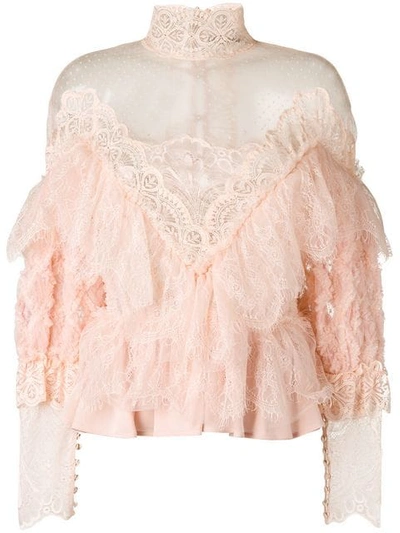 Amen Sheer Lace Blouse In 113 Lt. Pink