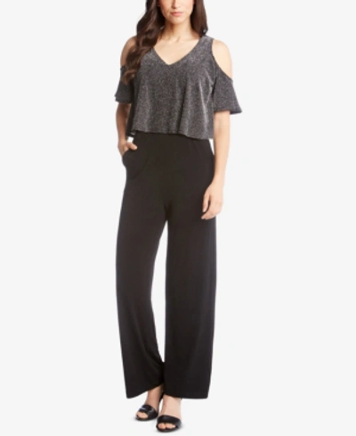 Karen Kane Cold-shoulder Sparkle-knit Jumpsuit In Black