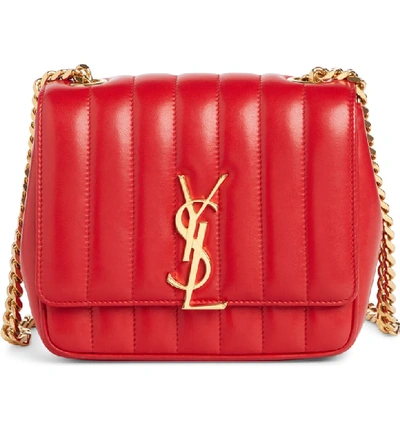 Saint Laurent Small Vicky Quilted Lambskin Leather Crossbody Bag In Rouge Eros