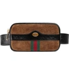 Gucci Ophidia Mini Suede Phone Belt Bag In Nocciola/ Nero/ Vert Red