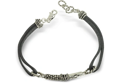 Giacomo Burroni Bracelets Homme Bracelet En Cuir Noir Et Ornement Etrusque En Argent Sterling