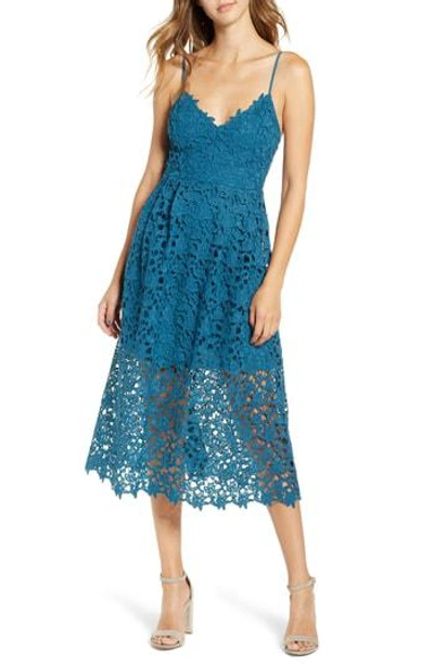 Astr Lace Midi Dress In Teal | ModeSens