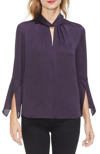 Vince Camuto Twist Neck Handkerchief Sleeve Satin Top In Gilded Plum