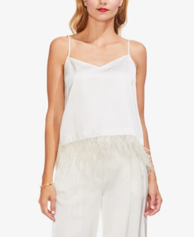 Vince Camuto Soft Satin Feather Detail Chiffon Camisole In Pearl Ivory