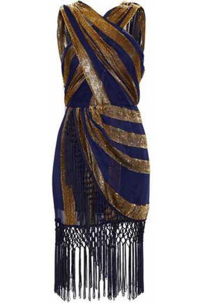 Alice Mccall Woman Surrealist Macramé-trimmed Tinsel And Georgette Mini Dress Indigo